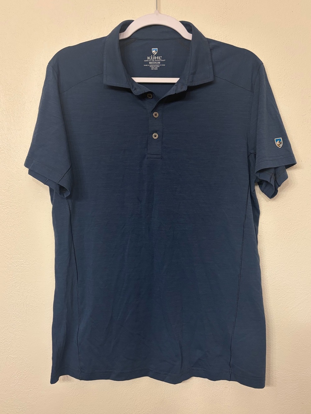 Kuhl Men’s Valiant Navy Polo Shirt Merino Wool Blend Size Medium EUC